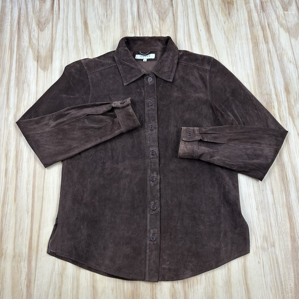 Sobre Men's Brown Suede Shirt Real Soft Sheepskin Suede Causal Overshirt Med